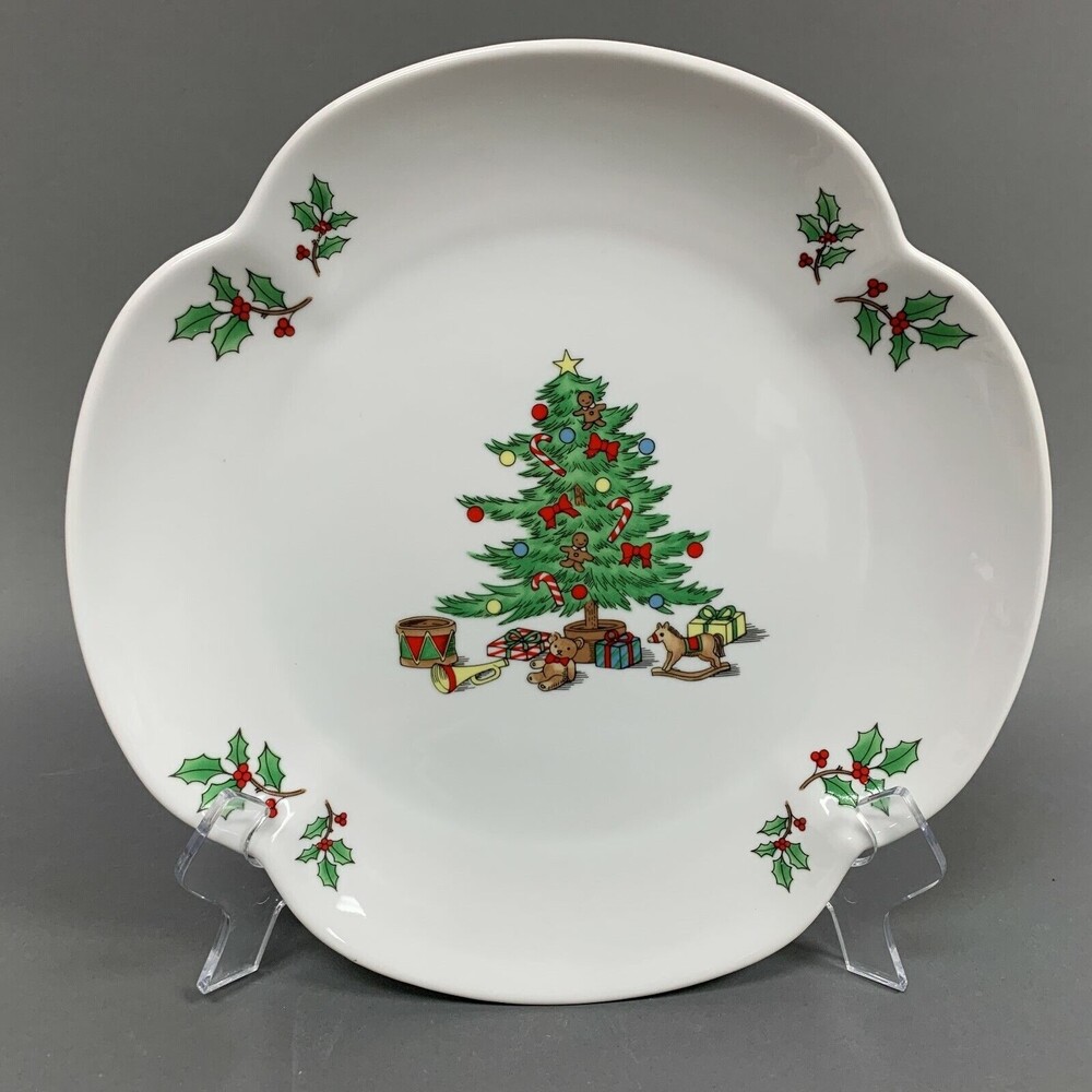 Christmas Tree Holly Berries Gifts Presents Dinner Plate Serving Tray 10 7/8"